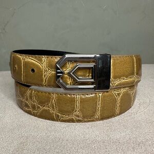 Italian Alligator Embossed Brown Leather Belt Gold Buckle Women’s Size M/L